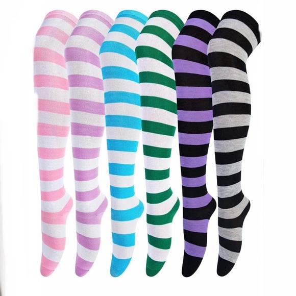 THIGH HIGH STRIPED SOCKS (1 PAIR ONLY) CHOOSE YOUR FAVORITE COLOR 💚💜🖤 - Picture 4 of 7